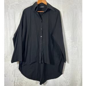 SAGA Shirt Black Button Up Asymmetrical Lagenlook Cotton Made in Italy Minimal